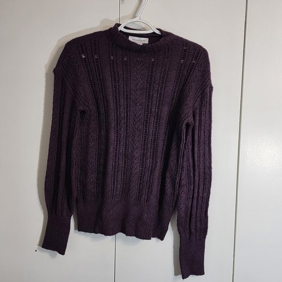 Liz Claiborne Purple Cable Knit Mock Neck Sweater w/ Cutout Pattern NWT | XS - Picture 1 of 6